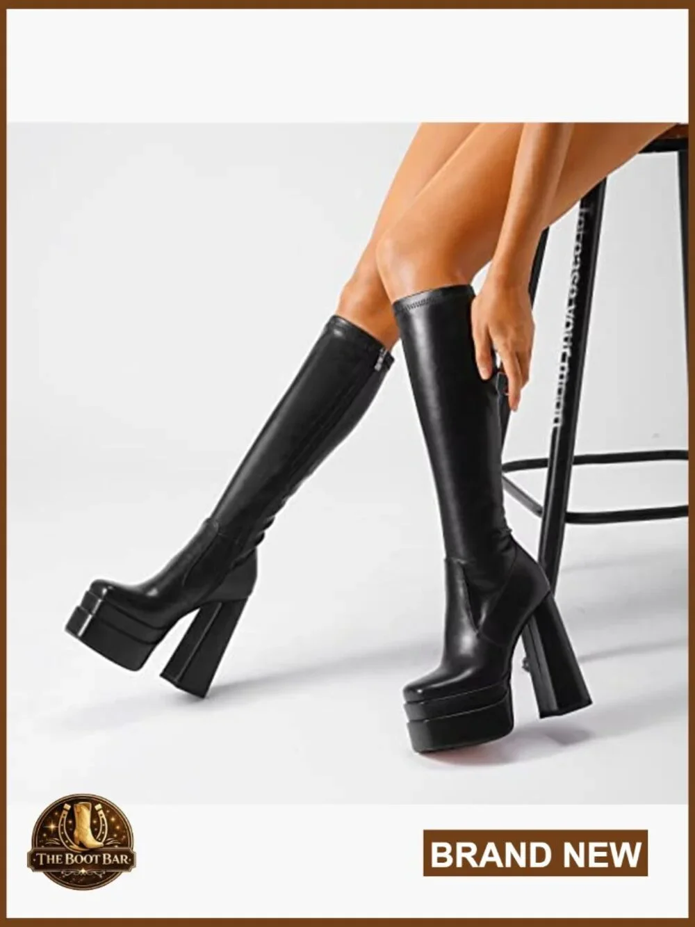 Platform Knee High Boots with Chunky Heel and Side Zipper for Parties
